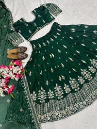 Jimmy Choo Silk Wedding Lehenga Choli - Free Size Upto 44inch, Green