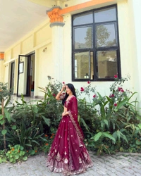 Jimmy Choo Silk Wedding Lehenga Choli - Free Size Upto 44inch, Bright Red