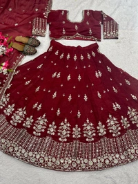 Jimmy Choo Silk Wedding Lehenga Choli - Free Size Upto 44inch, Bright Red