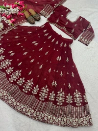 Jimmy Choo Silk Wedding Lehenga Choli - Free Size Upto 44inch, Bright Red
