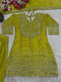 Heavy Chinon Silk Plazzo Suit - Green, XL