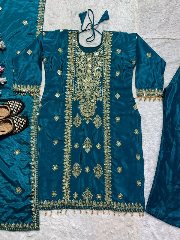 Pure Heavy Chinon Silk Readymade Suit - M