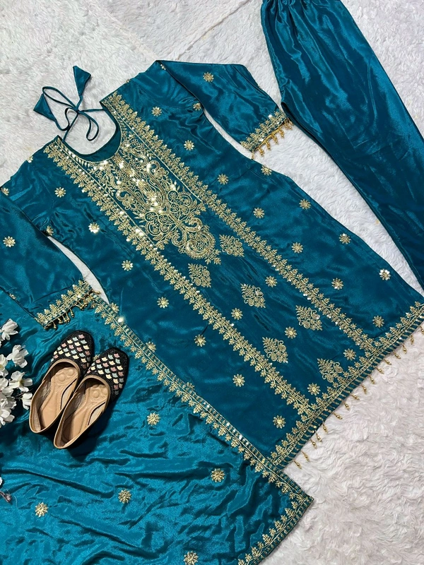 Pure Heavy Chinon Silk Readymade Suit - M