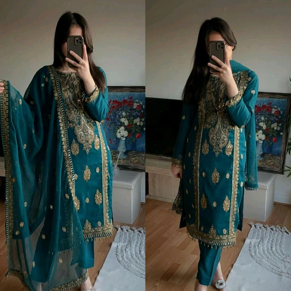 Pure Heavy Chinon Silk Readymade Suit - L