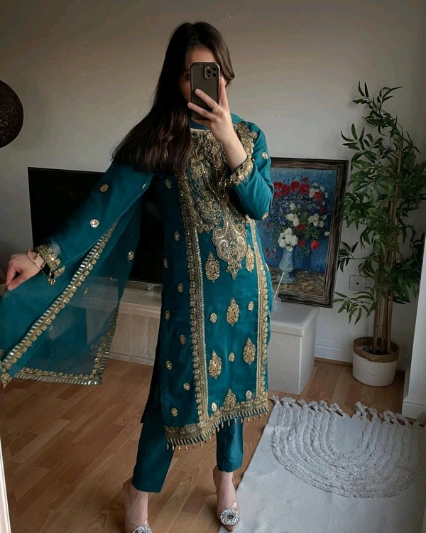 Pure Heavy Chinon Silk Readymade Suit - XL