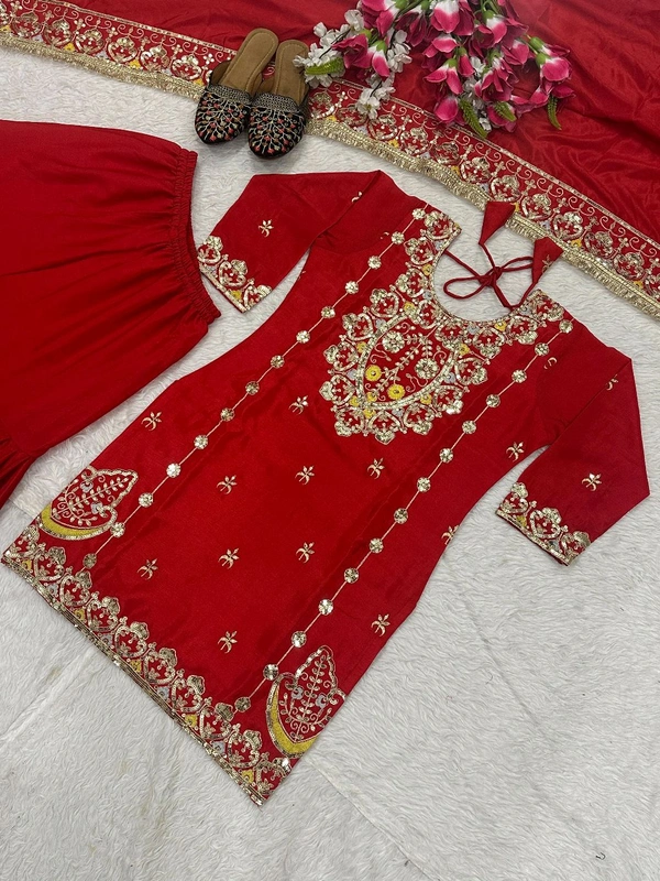 Bridal Wear Heavy Embroidery Work Sharara Suit - M