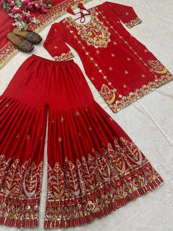 Bridal Wear Heavy Embroidery Work Sharara Suit - M