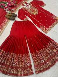 Bridal Wear Heavy Embroidery Work Sharara Suit - M