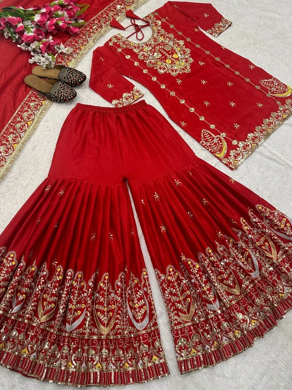 Bridal Wear Heavy Embroidery Work Sharara Suit - XL