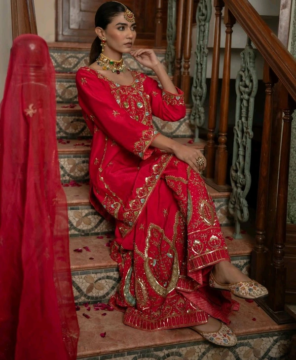 Bridal Wear Heavy Embroidery Work Sharara Suit - XXL