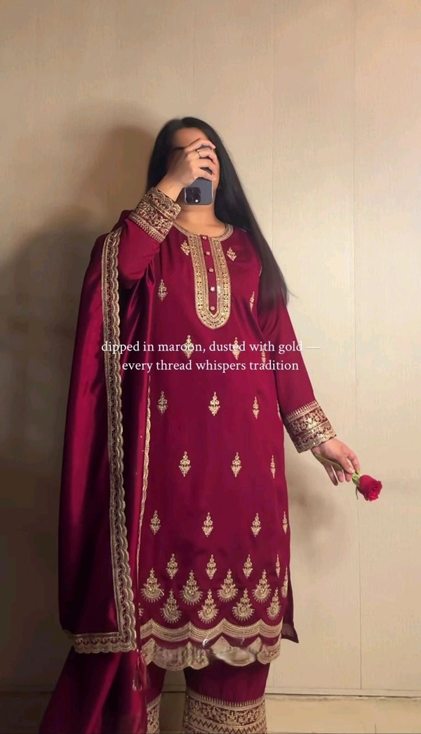 Designer Crepe Silk Partywear Suit - L