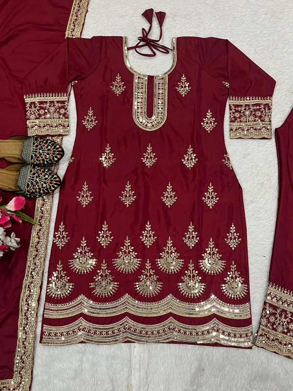 Designer Crepe Silk Partywear Suit - L