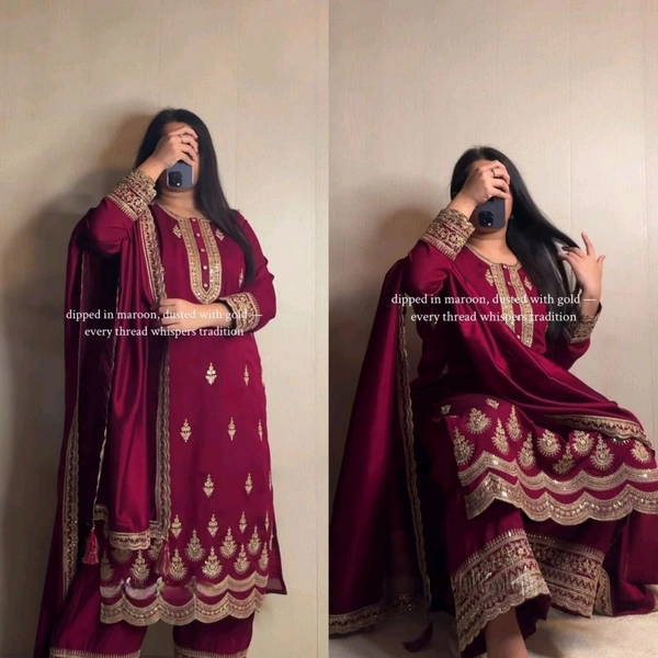 Designer Crepe Silk Partywear Suit - XL
