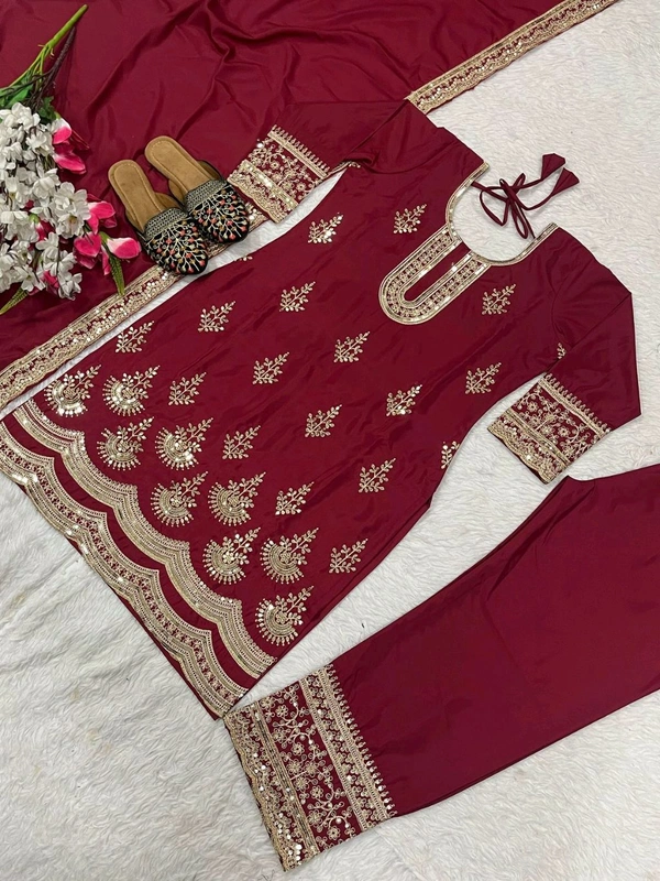 Designer Crepe Silk Partywear Suit - XL