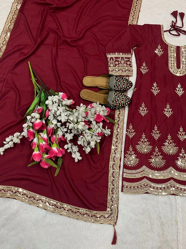 Designer Crepe Silk Partywear Suit - XL