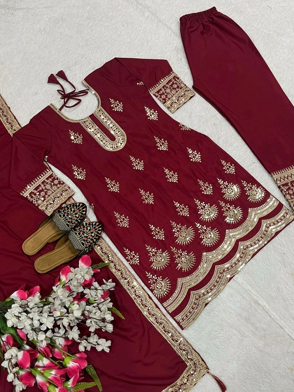 Designer Crepe Silk Partywear Suit - XXL