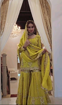 Muslim Wedding Style Heavy Sharara Suit - M, Trendy Green