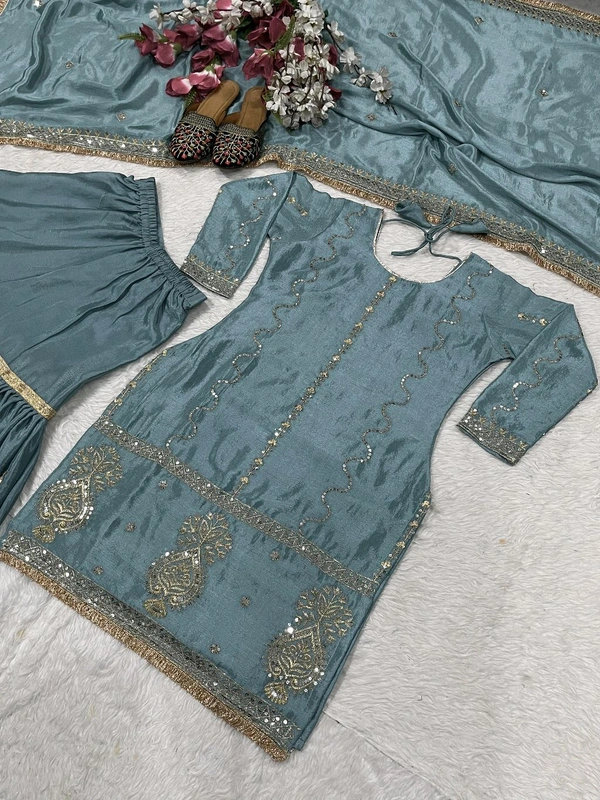 Muslim Wedding Style Heavy Sharara Suit - L, Juniper