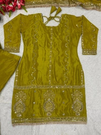 Muslim Wedding Style Heavy Sharara Suit - L, Trendy Green