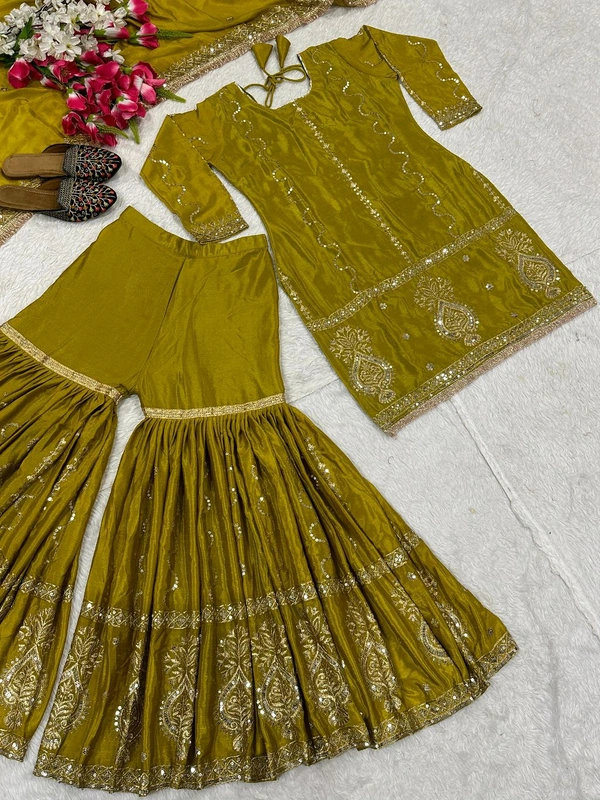 Muslim Wedding Style Heavy Sharara Suit - XL, Trendy Green