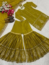 Muslim Wedding Style Heavy Sharara Suit - XL, Trendy Green