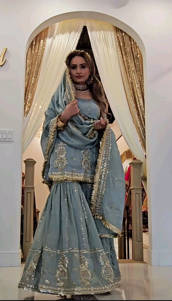 Muslim Wedding Style Heavy Sharara Suit - XXL, Juniper