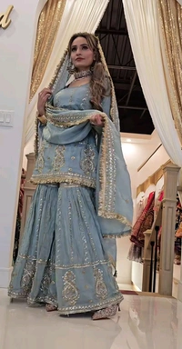 Muslim Wedding Style Heavy Sharara Suit - XXL, Juniper