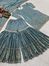 Muslim Wedding Style Heavy Sharara Suit - XXL, Juniper