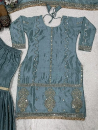 Muslim Wedding Style Heavy Sharara Suit - XXL, Juniper
