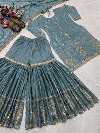 Muslim Wedding Style Heavy Sharara Suit - XXL, Juniper