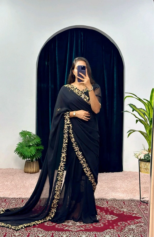 Most Selling Readymade Saree Gown - M, Black