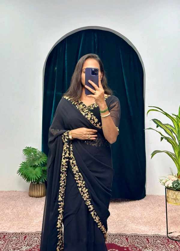 Most Selling Readymade Saree Gown - M, Black