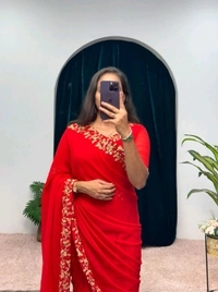 Most Selling Readymade Saree Gown - M, Red
