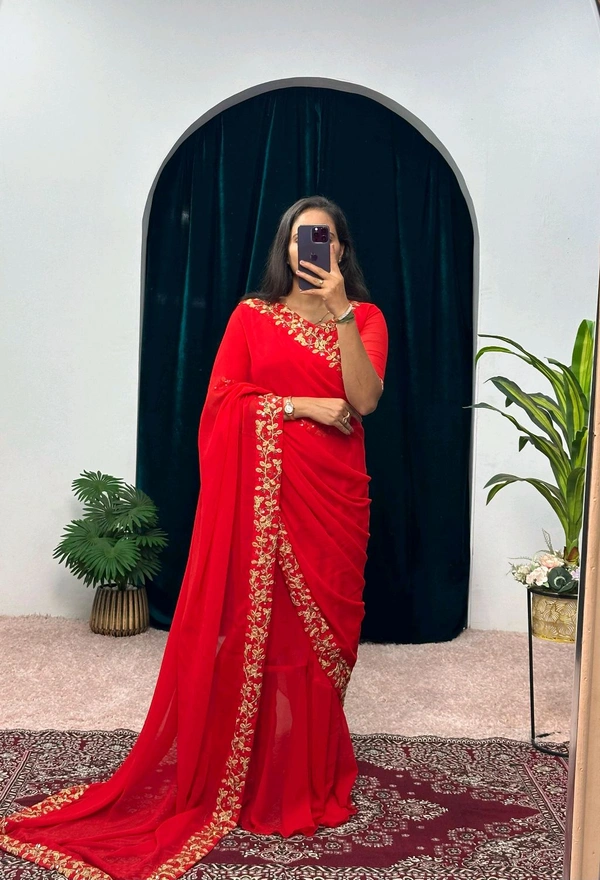 Most Selling Readymade Saree Gown - XXL, Red