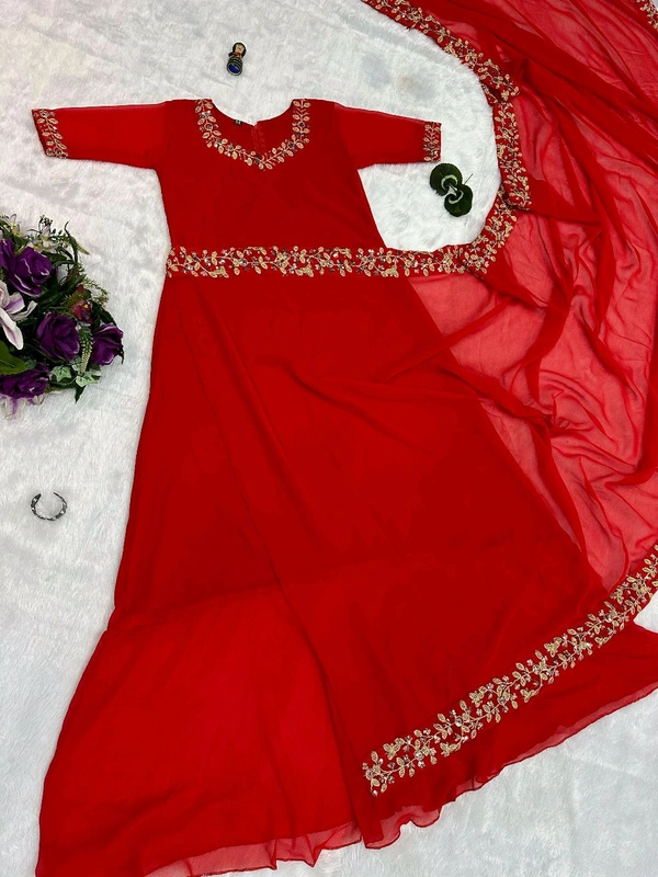 Most Selling Readymade Saree Gown - XXL, Red