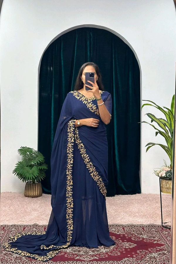 Most Selling Readymade Saree Gown - XL, Blue