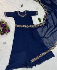 Most Selling Readymade Saree Gown - XL, Blue
