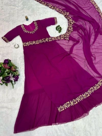 Most Selling Readymade Saree Gown - M, Fuchsia Pink