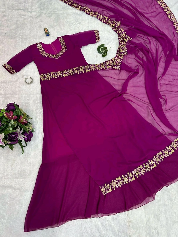 Most Selling Readymade Saree Gown - M, Fuchsia Pink