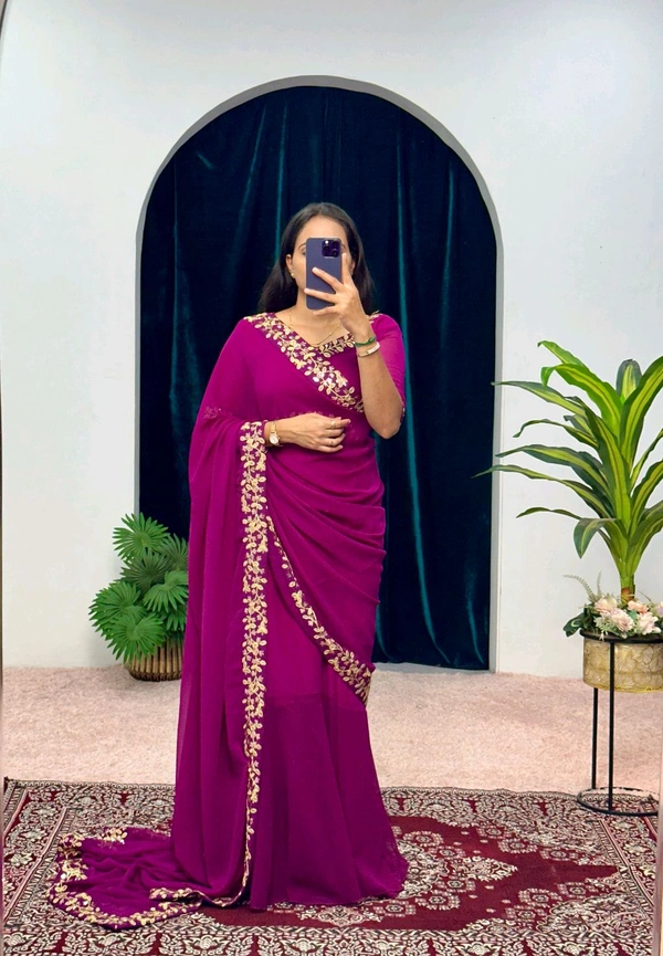 Most Selling Readymade Saree Gown - L, Fuchsia Pink