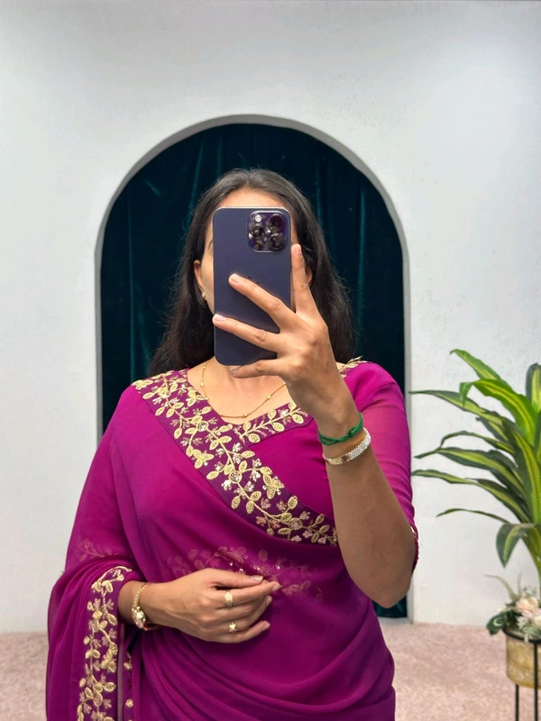 Most Selling Readymade Saree Gown - L, Fuchsia Pink