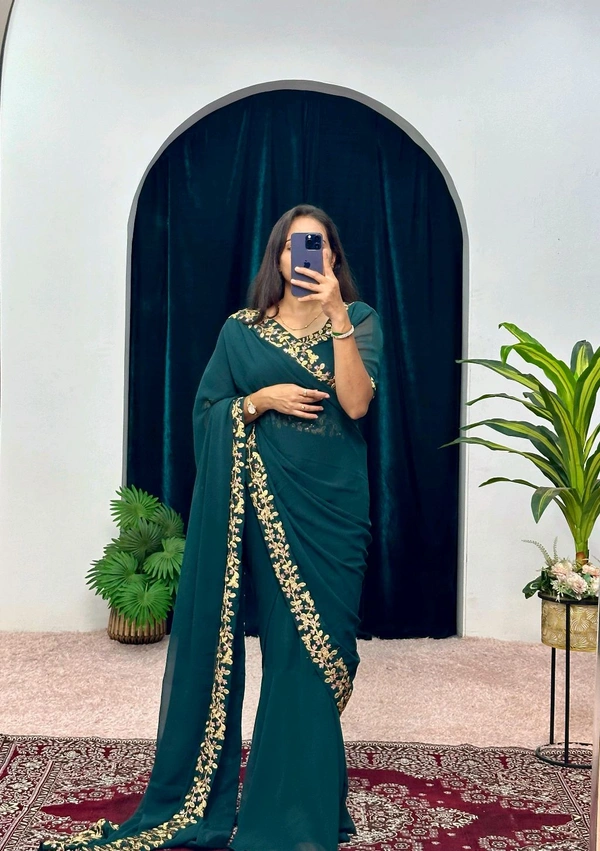 Most Selling Readymade Saree Gown - XL, Green