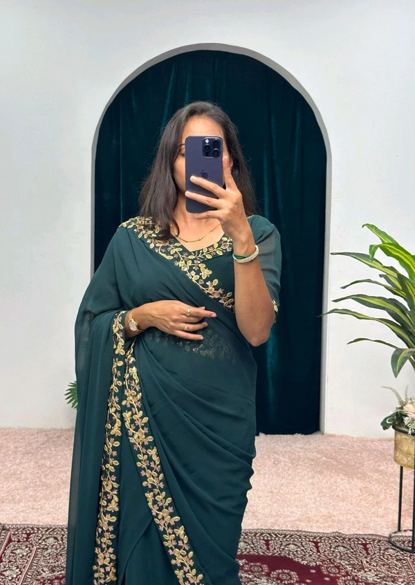 Most Selling Readymade Saree Gown - XL, Green