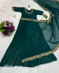 Most Selling Readymade Saree Gown - XL, Green
