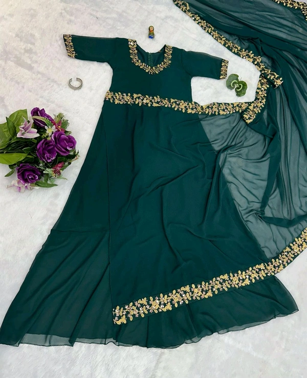 Most Selling Readymade Saree Gown - XL, Green