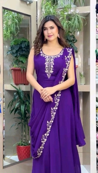 Most Highest Demanding Readymade Saree Cum Gown - Xl Upto 2xl Margin, Purple