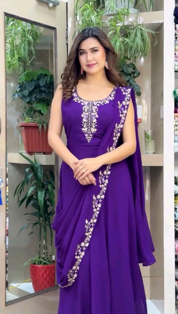 Most Highest Demanding Readymade Saree Cum Gown - Xl Upto 2xl Margin, Purple