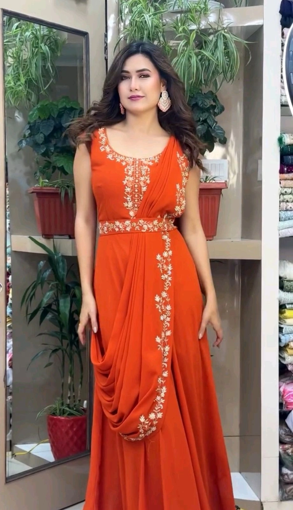 Most Highest Demanding Readymade Saree Cum Gown - Xl Upto 2xl Margin, Orange