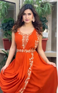Most Highest Demanding Readymade Saree Cum Gown - Xl Upto 2xl Margin, Orange