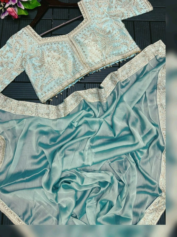 Ready To Wear Saree With Belt - Green